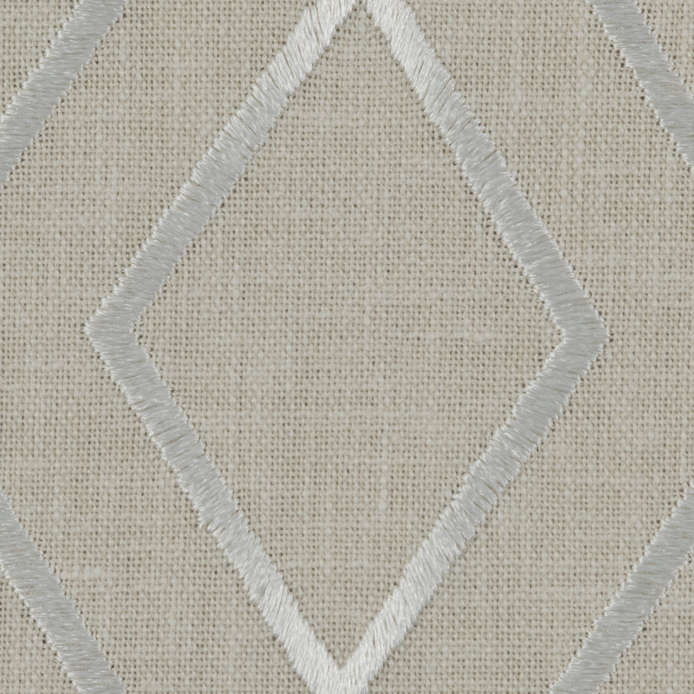 Parchment/Silver/Beige Geometric Embroidered Cotton Woven Detail