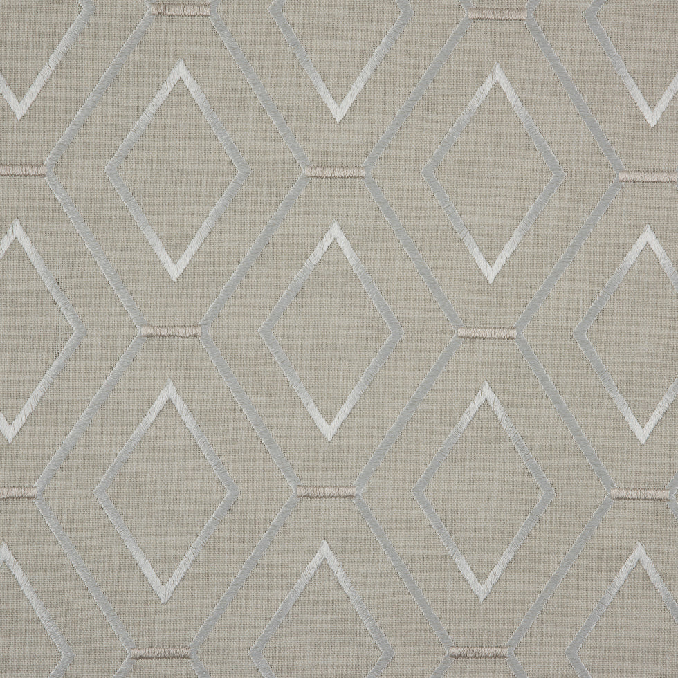 Parchment/Silver/Beige Geometric Embroidered Cotton Woven