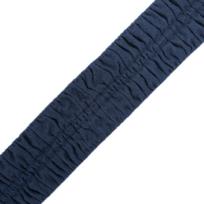 Italian Navy Ruched Stretch Wool Trimming - 2.5