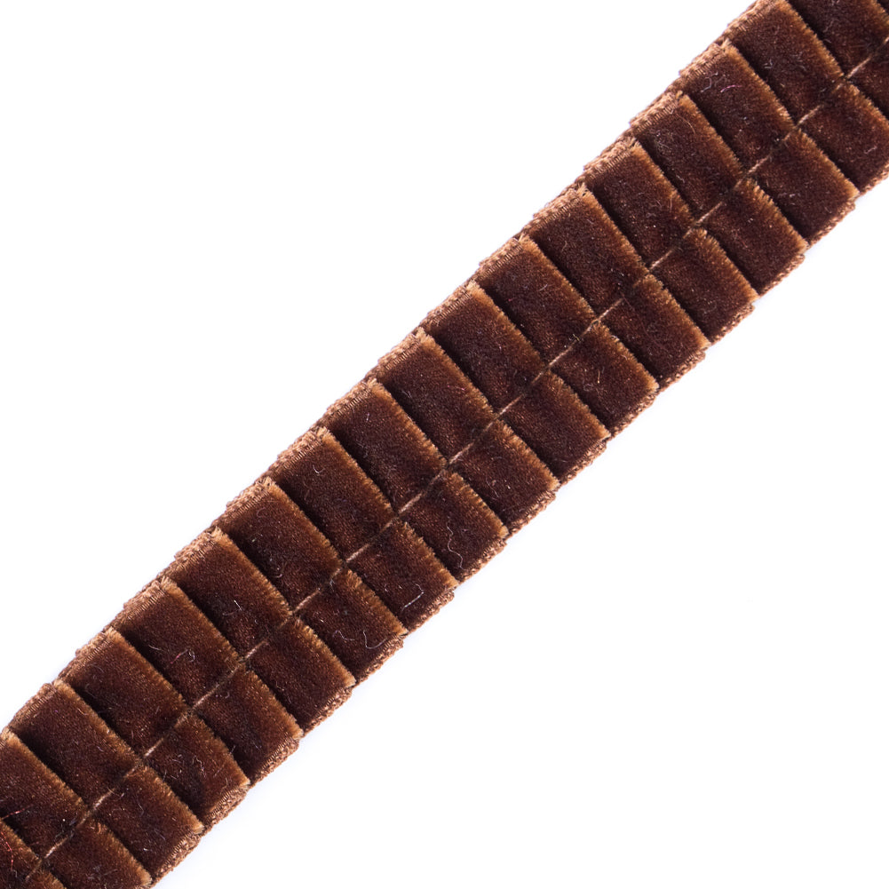Italian Dark Brown Velvet Knife Pleated Trimming - 0.875 - Detail