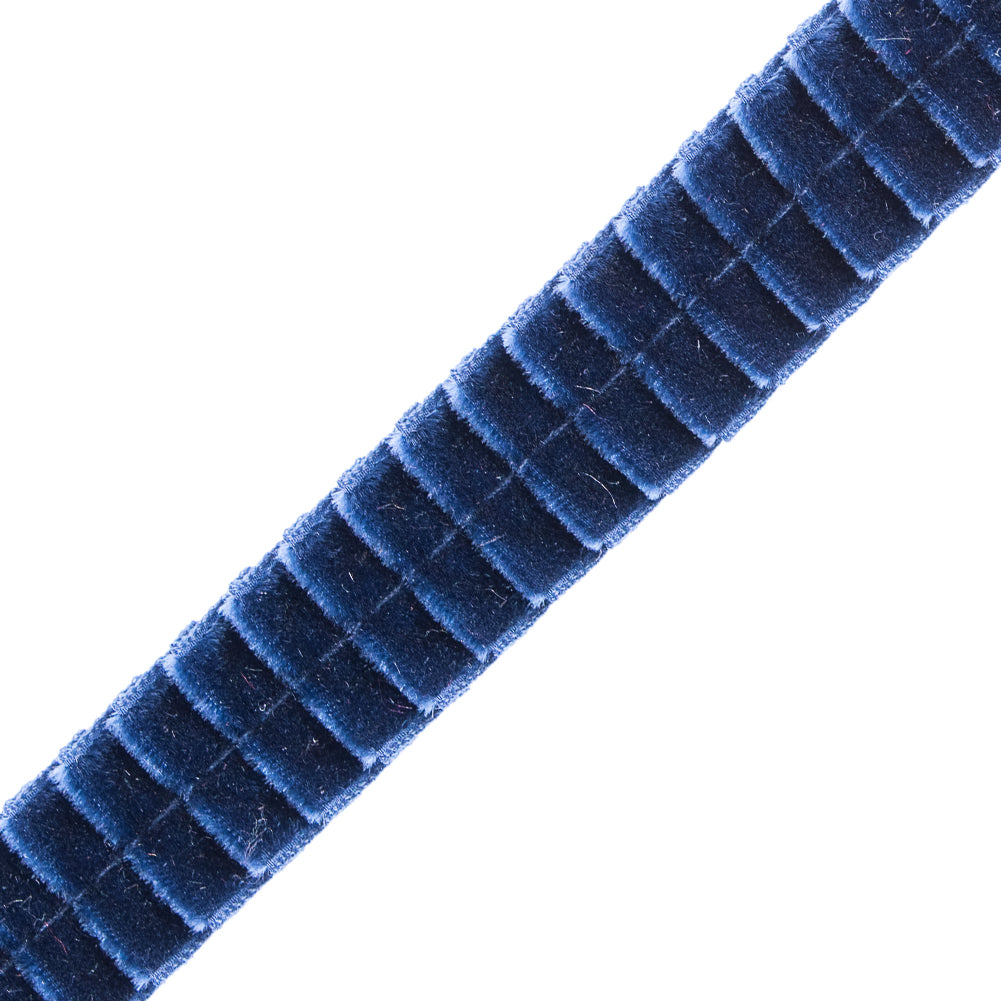 Italian Navy Velvet Knife Pleated Trimming 0.875" Detail