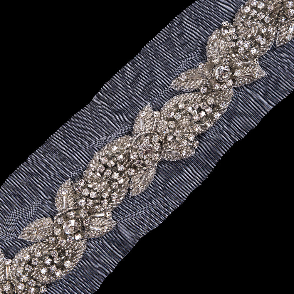 Silver Fancy Rhinestone Trim - 1.25"