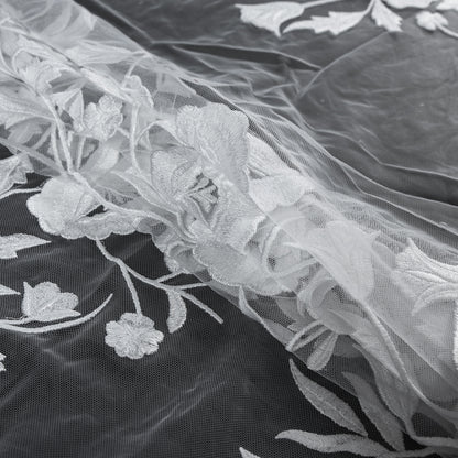 Floral Embroidered Tulle - White on White Folded