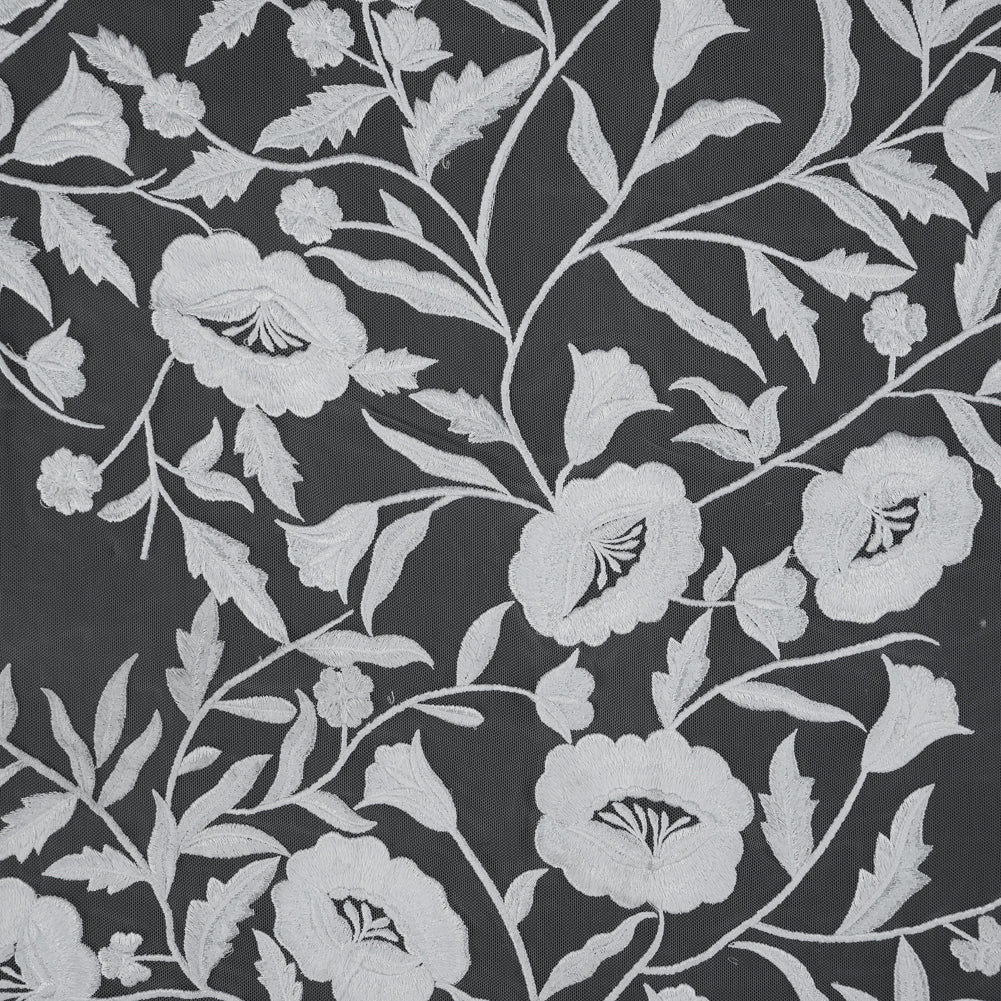 Floral Embroidered Tulle - White on White
