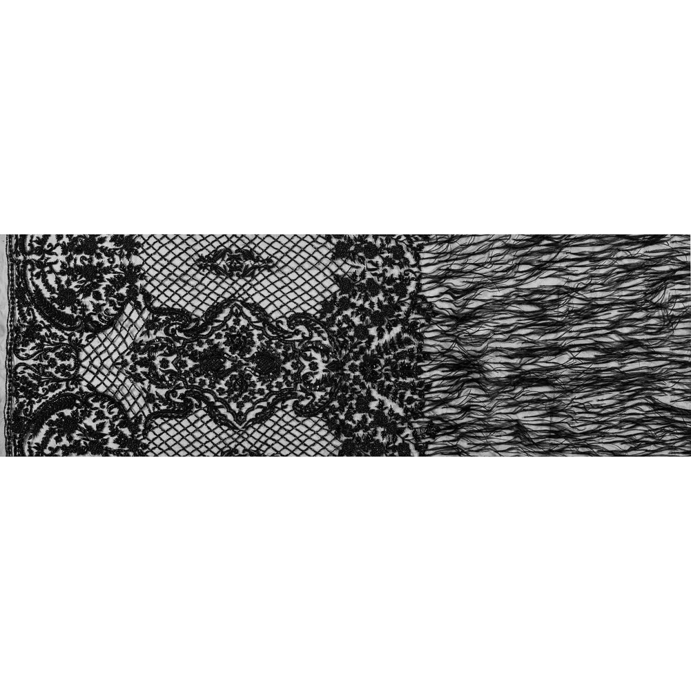 Black Beaded and Embroidered Tulle with Feathers Full