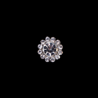 Italian Silver Rhinestone Shank Back Button - 14L/9mm