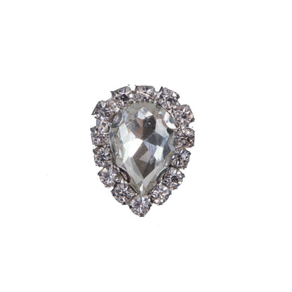 Italian Silver Teardrop Rhinestone Button - 36L/23mm