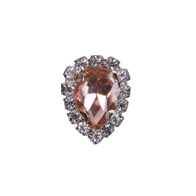 Italian Peach Teardrop Rhinestone Button - 32L/20mm