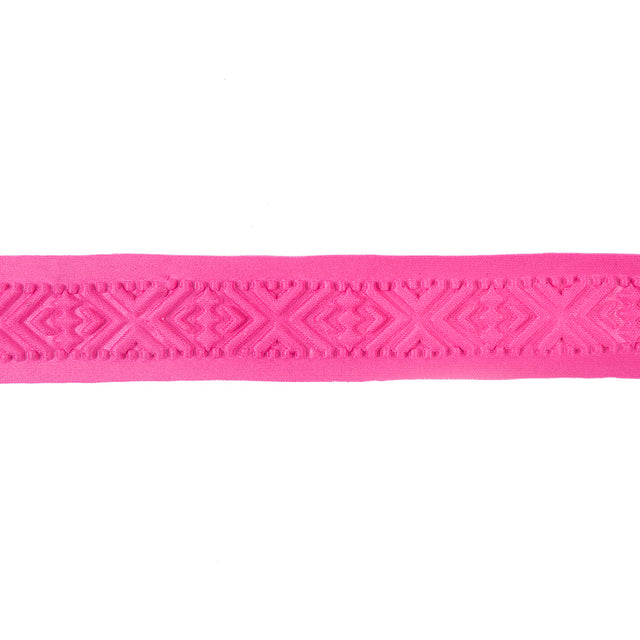Italian Pink Geometric Embossed Double Knit Trim - 1.75"
