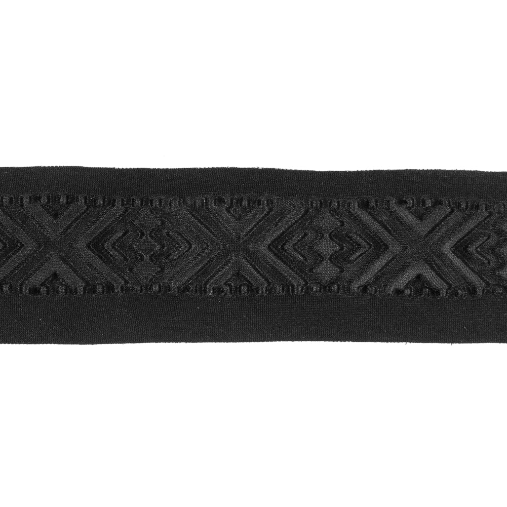 Italian Black Geometric Embossed Double Knit Trim - 1.75" Detail