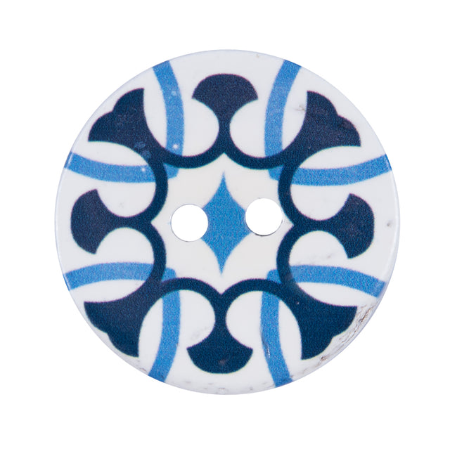 Italian Blue and White Coconut Button - 48L/30mm