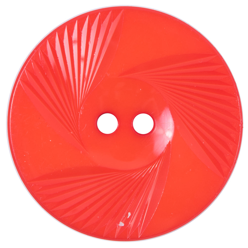 Plastic 2-Hole Button Made in Italy - 64L/40.5mm - Red Orange Fanning Rays