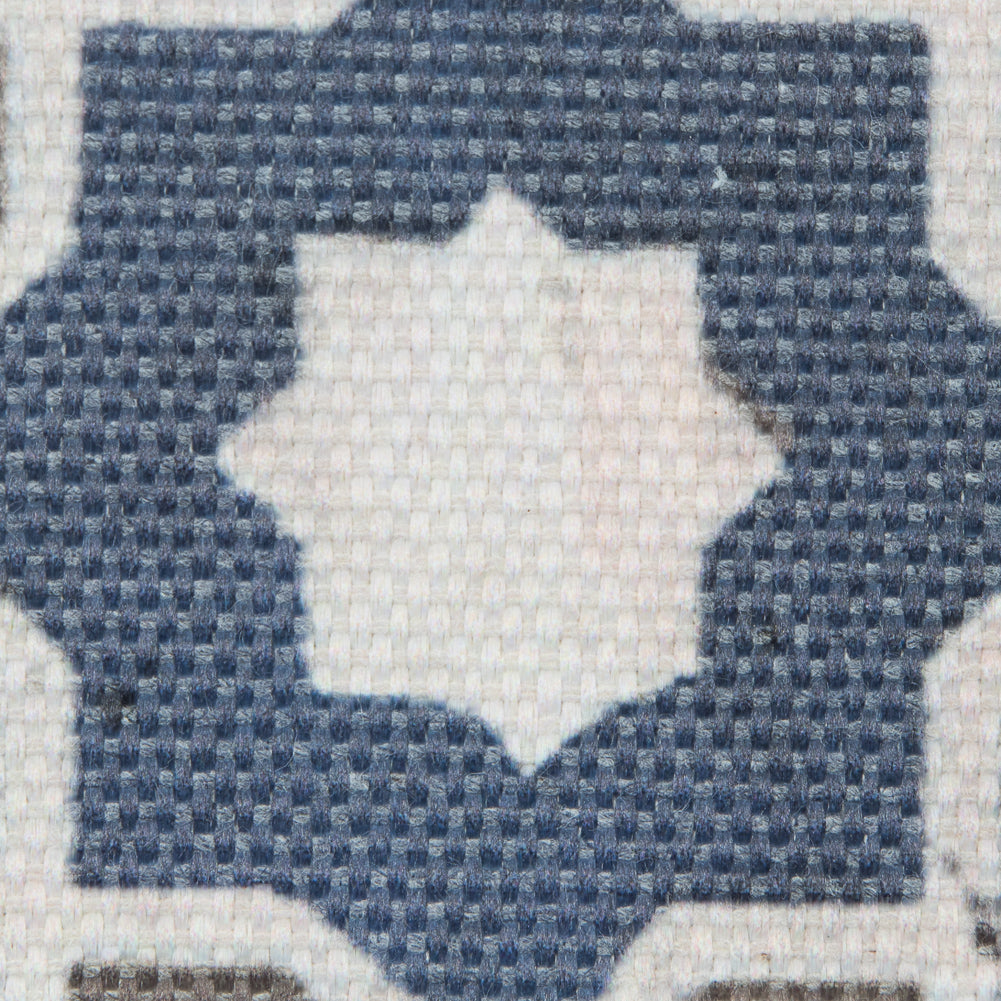 Denim/Green Geometric Floral Outdoor Canvas - Detail