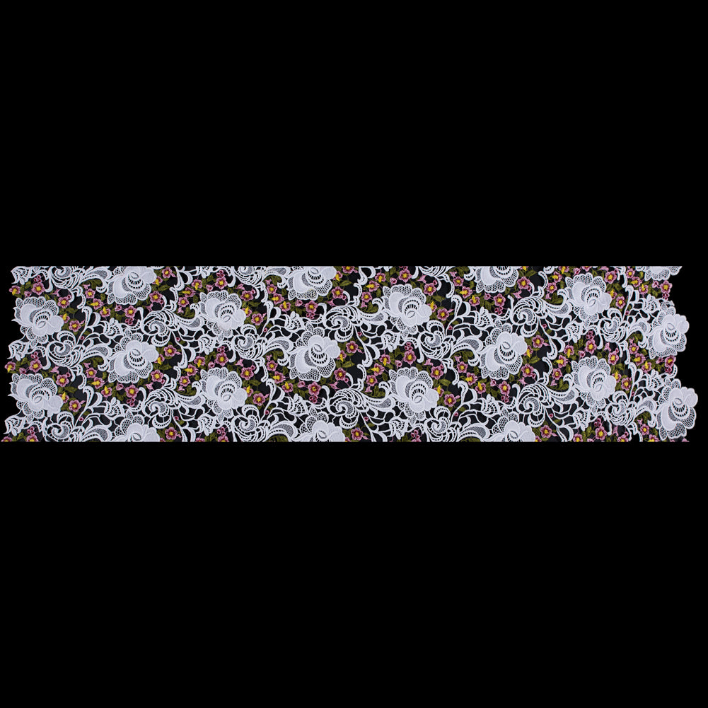 White Floral Embroidered Guipure Lace - Folded