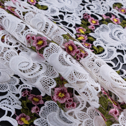 White Floral Embroidered Guipure Lace - Detail