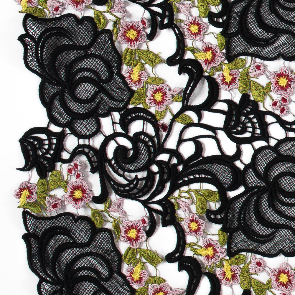 Black Floral Embroidered Guipure Lace
