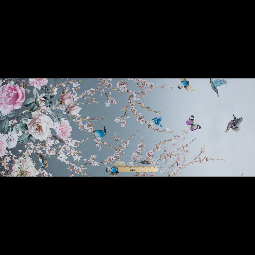 Roses, Hummingbirds and Butterflies Digitally Printed on a Lily Pad Premium Mikado/Twill - Folded