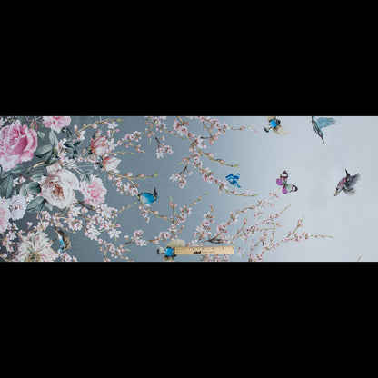 Roses, Hummingbirds and Butterflies Digitally Printed on a Lily Pad Premium Mikado/Twill - Folded