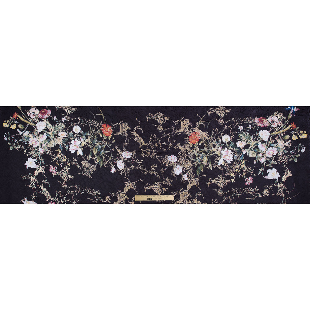 Floral Digitally Printed Butterfly Jacquard with Gold Metallic Embroidery - Full