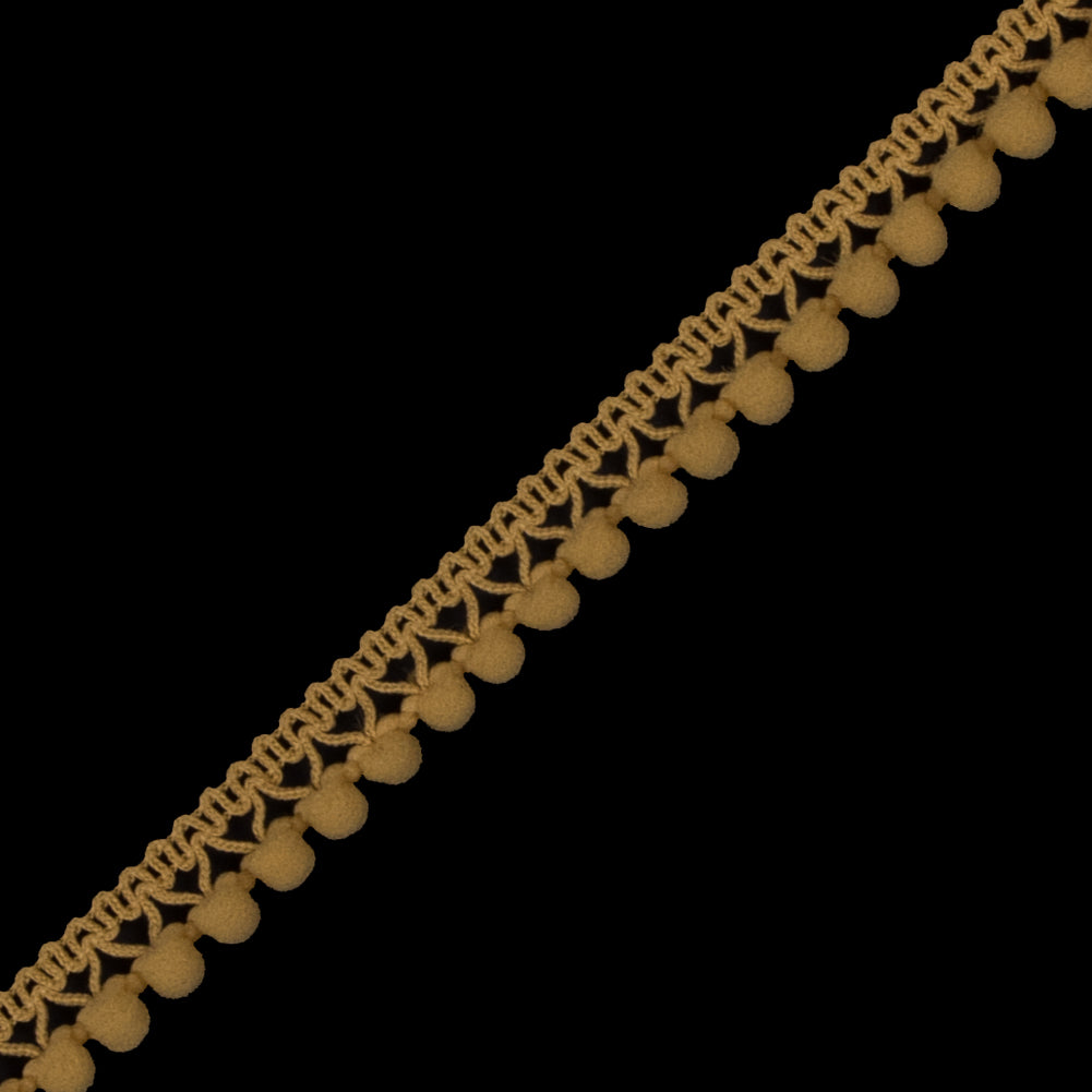 European Mustard Single Row Mini Pom Pom Trim Detail