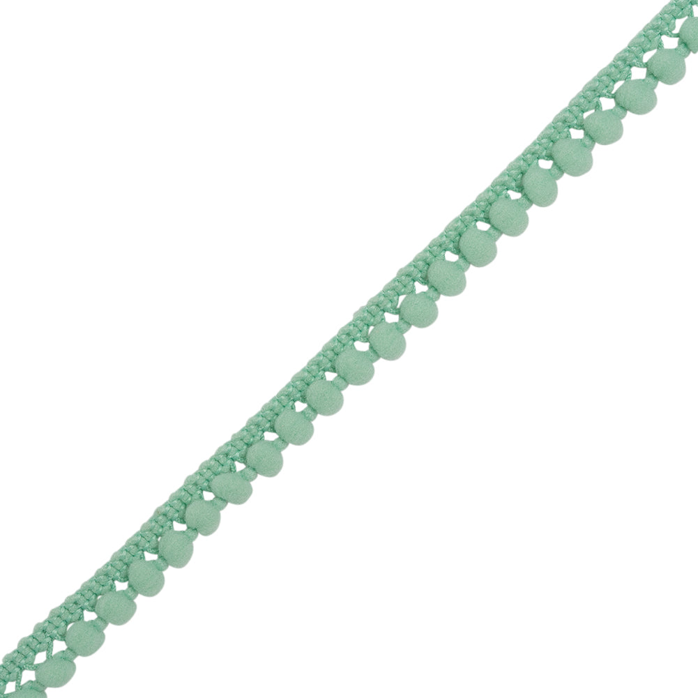 European Seafoam Single Row Mini Pom Pom Trim Folded