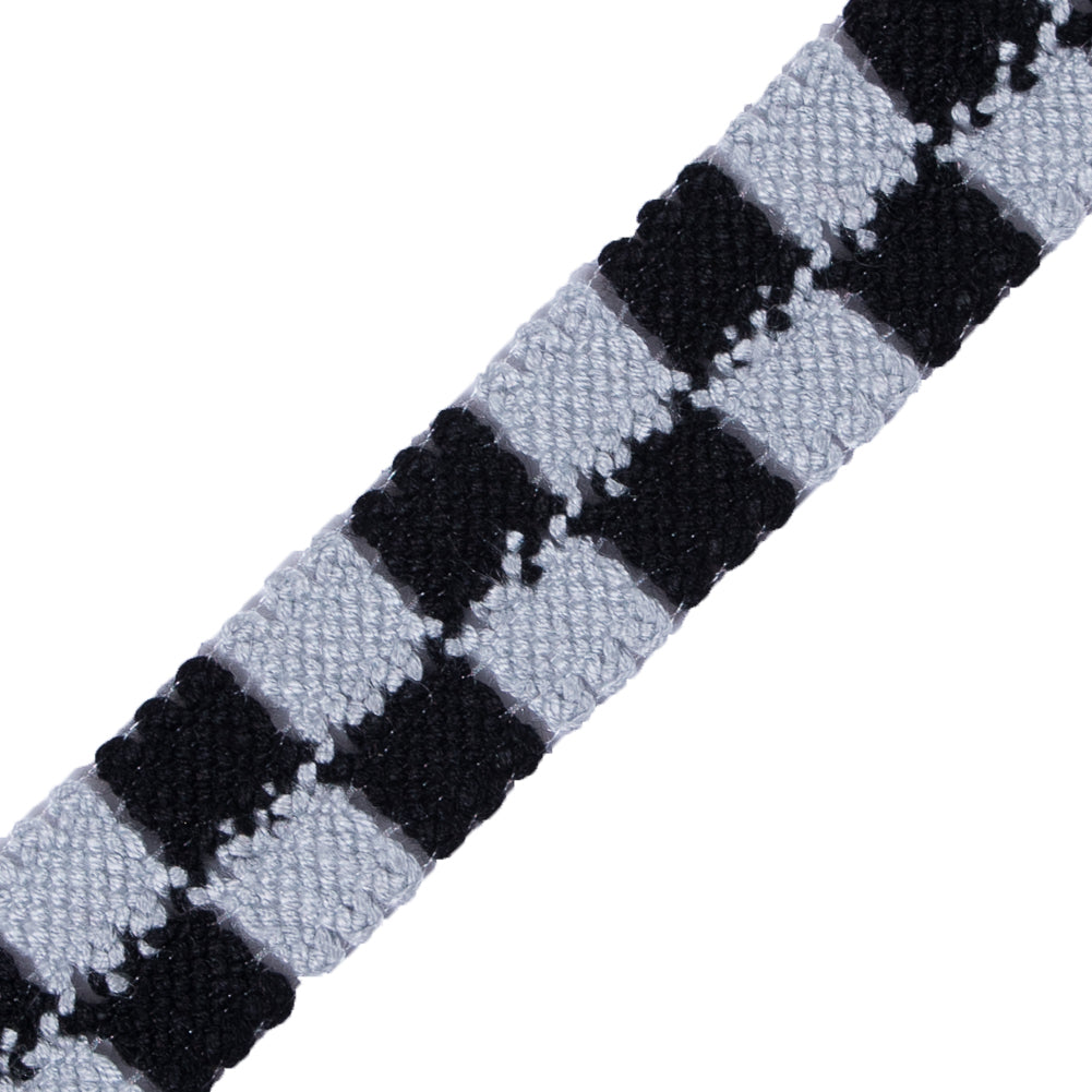 Black and Silver 2 Row Checkered Crochet Trim - 1 - Detail