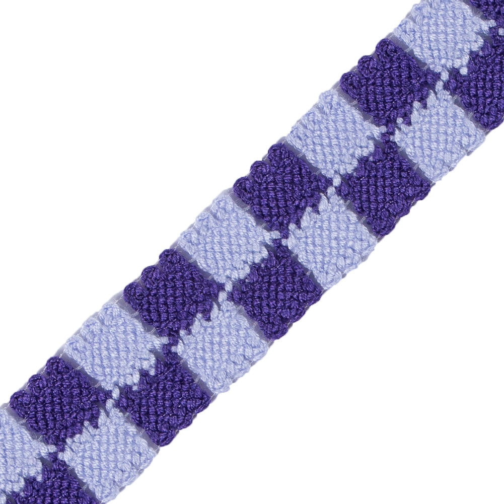 Purple 2 Row Checkered Crochet Trim - 1" Detail