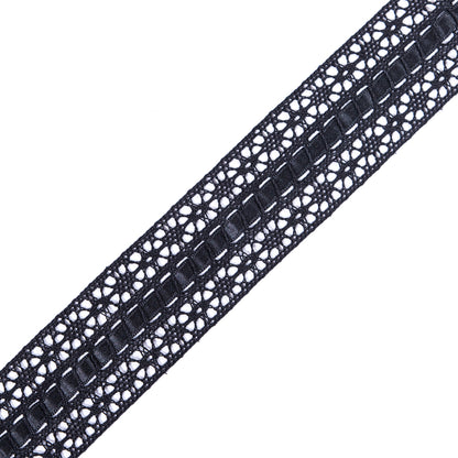 European Black Crochet Trim with Satin Ribbon Detail - 1.5"
