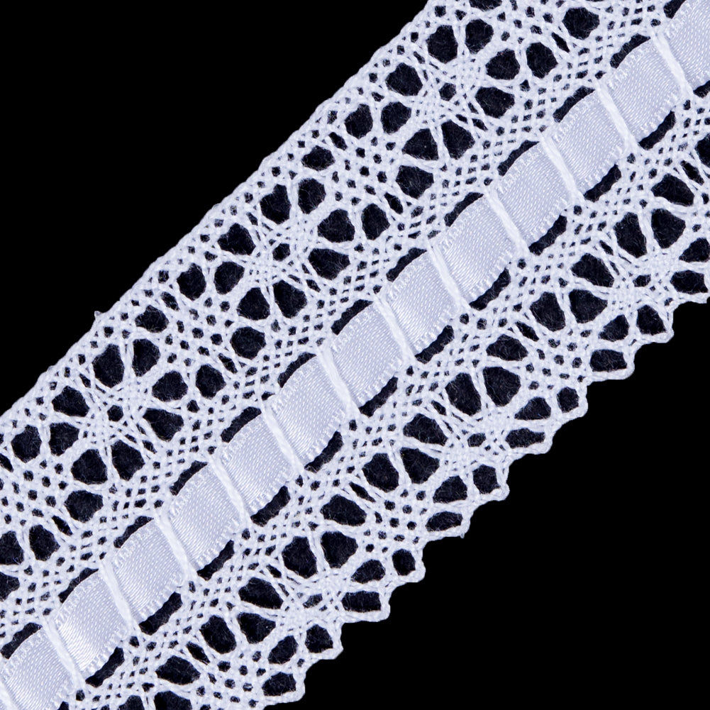 White Crochet Trim with Ribbon Detail- 2 - Detail