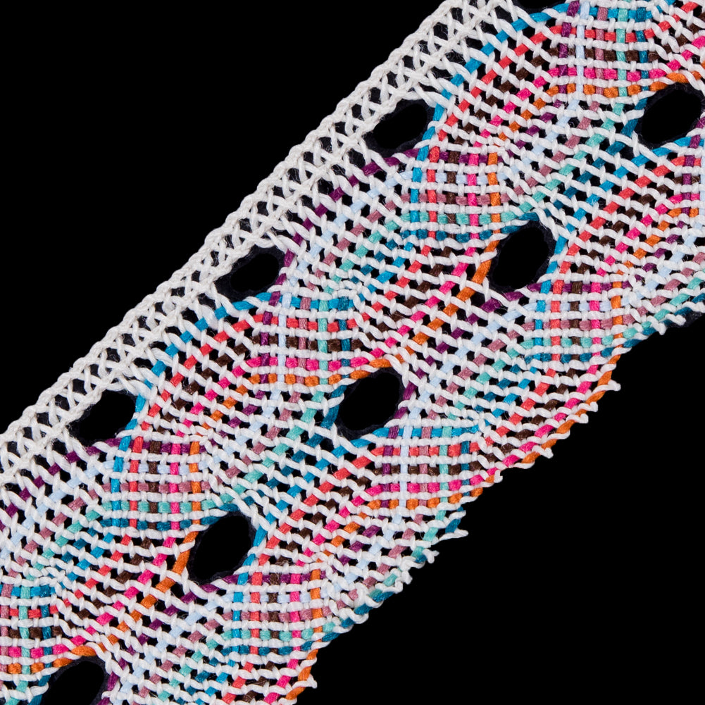 Ivory Multicolor Crochet Trim - 1.75" Detail