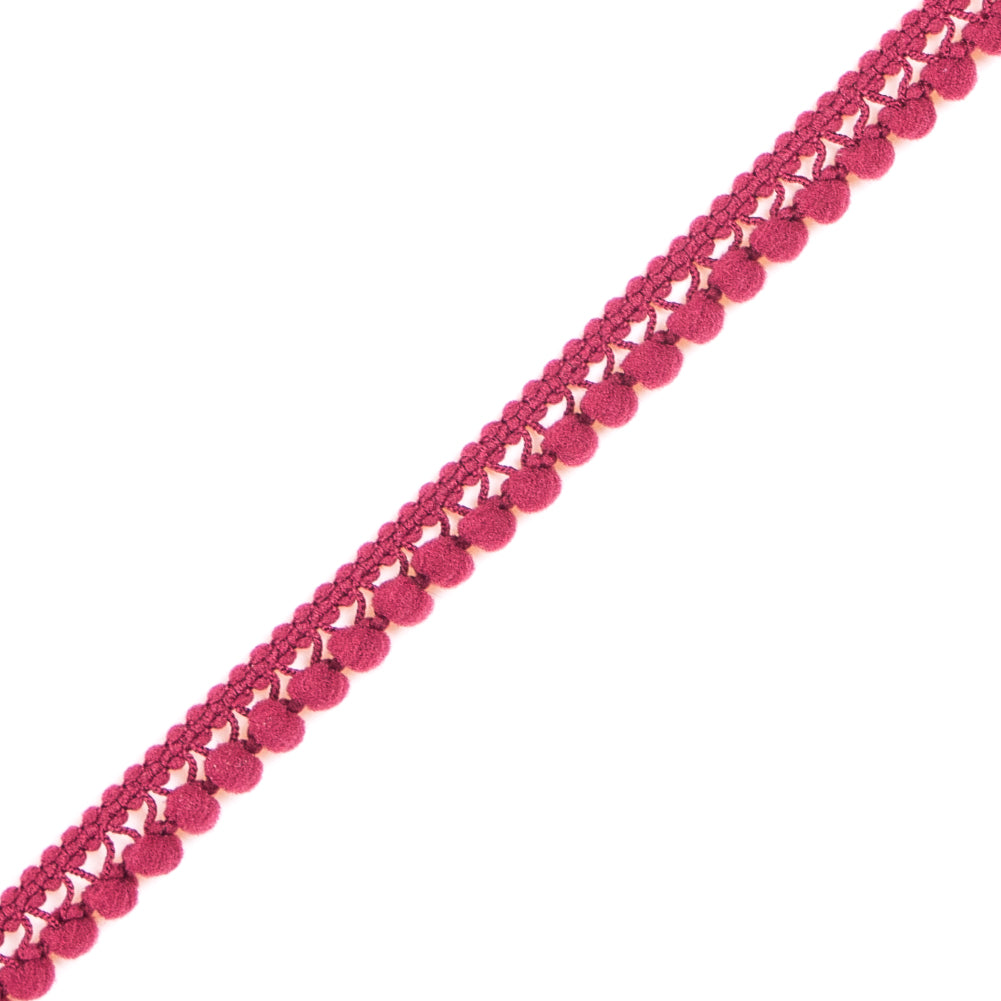 Wine Single Row Mini Pom Pom Trim - Detail