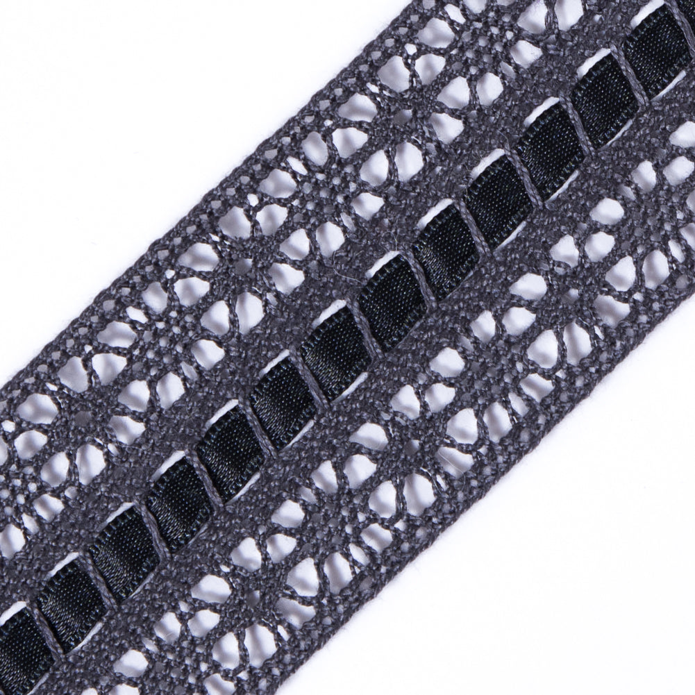 Gray Crochet Trim with Ribbon Detail- 2 - Detail