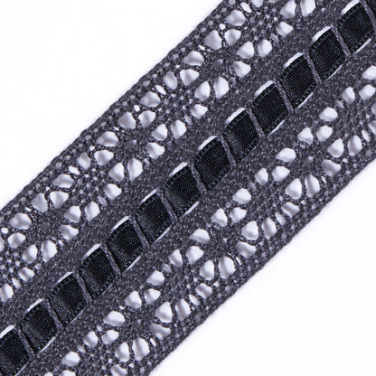 Gray Crochet Trim with Ribbon Detail- 2 - Detail