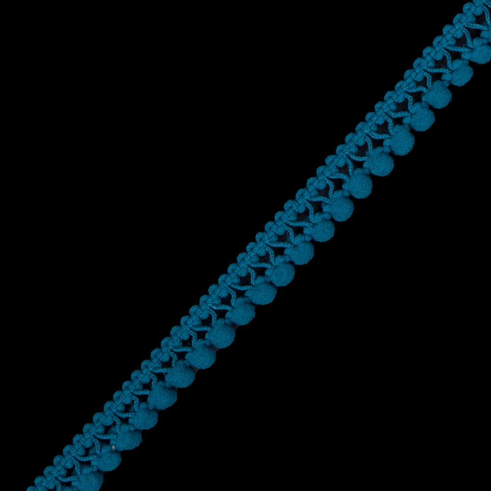Teal Single Row Mini Pom Pom Trim - Detail