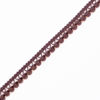 Brown Single Row Mini Pom Pom Trim - Detail