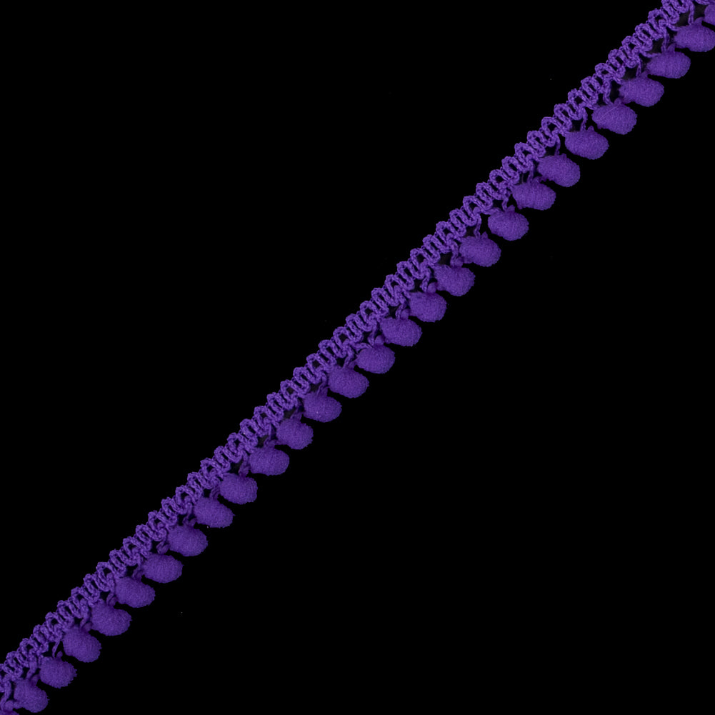 European Purple Single Row Mini Pom Pom Trim Detail