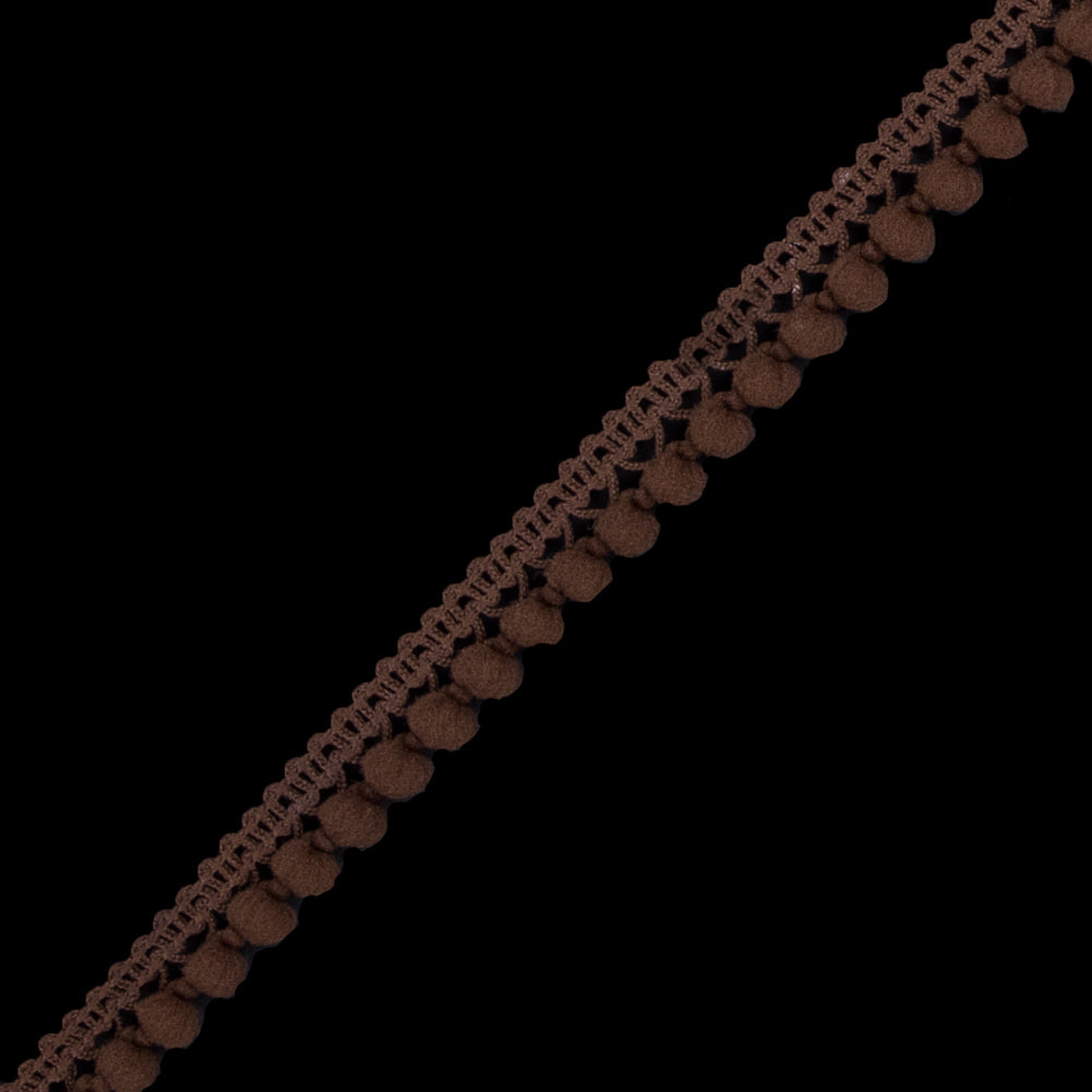 European Mocha Single Row Mini Pom Pom Trim Detail