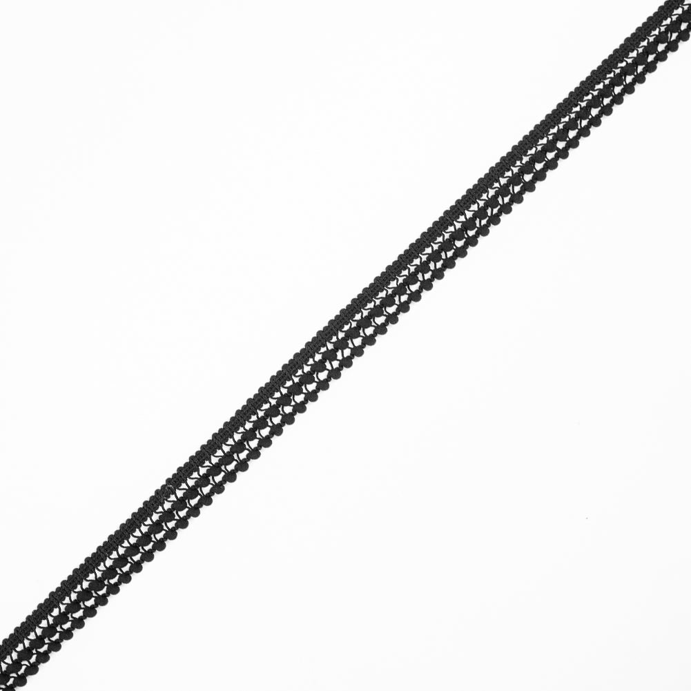 Black Two Row Mini Pom Pom Trim