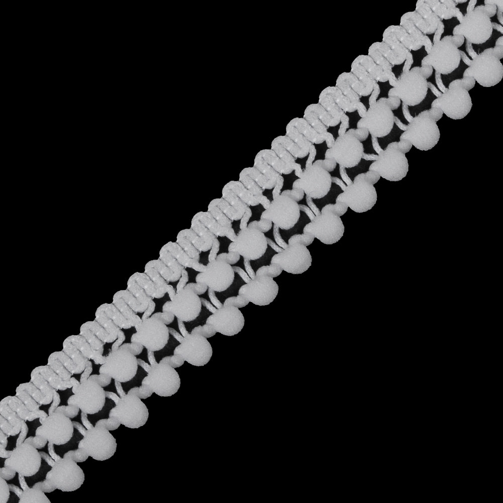 White Two Row Mini Pom Pom Trim - Detail