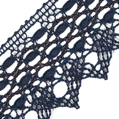 European Navy Scalloped Crochet Lace Trim with Satin Ribbon Detail - 2" Detail