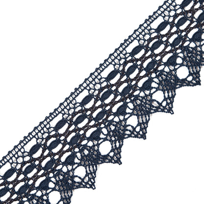 European Navy Scalloped Crochet Lace Trim with Satin Ribbon Detail - 2"