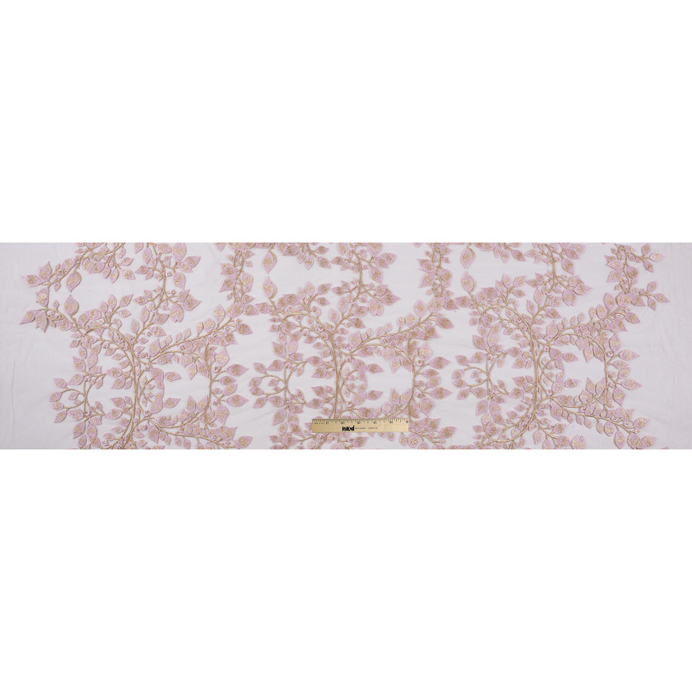 Pink and Metallic Gold Floral Novelty Embroidered Mesh - Folded