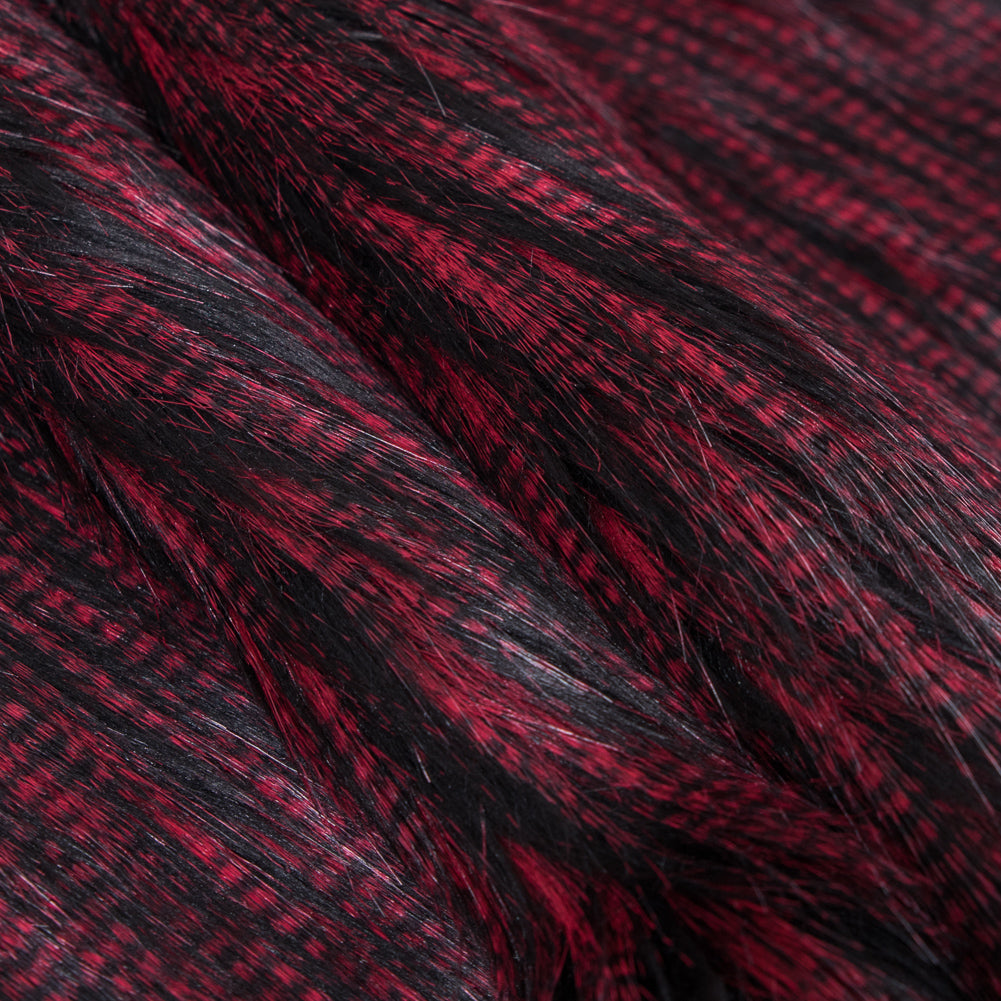 Black and Red Long Haired Faux Fur - Folded