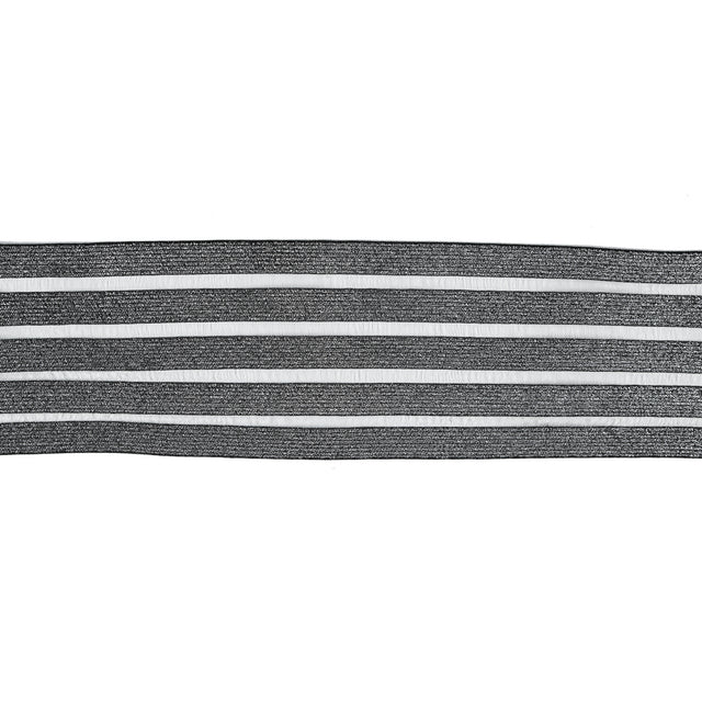 Italian Metallic Silver Elastic Trim with Sheer Stripes - 3.5"