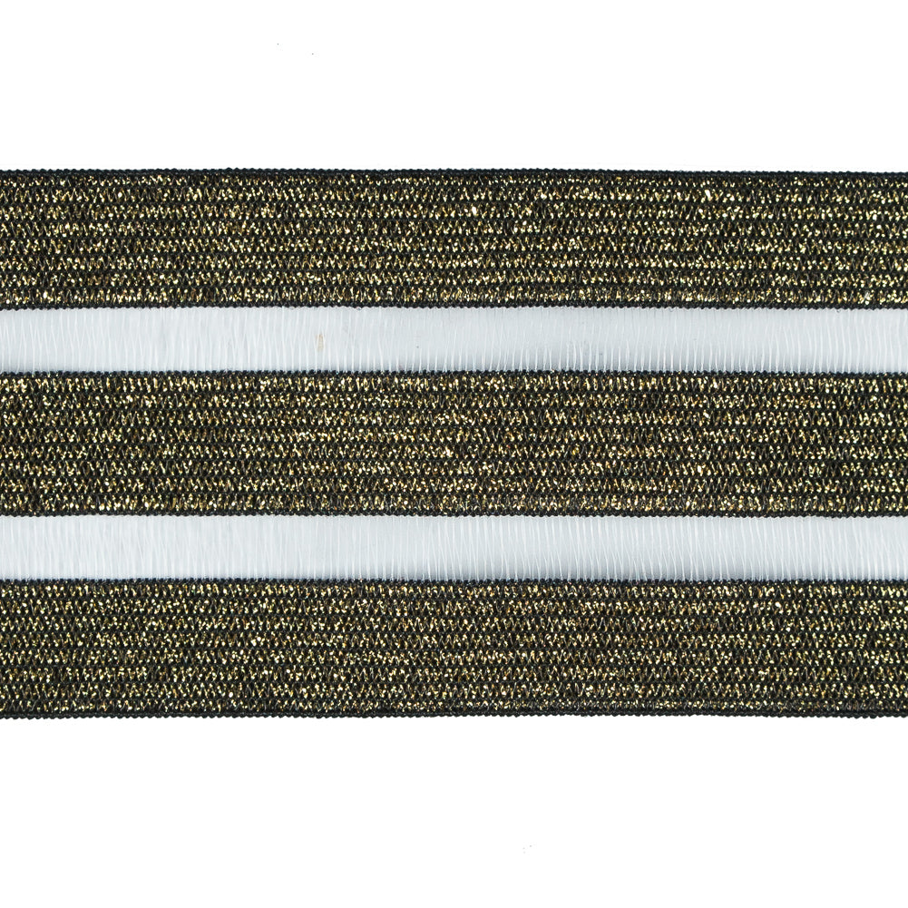 Italian Metallic Gold Elastic Trim with Sheer Stripes - 2" Detail