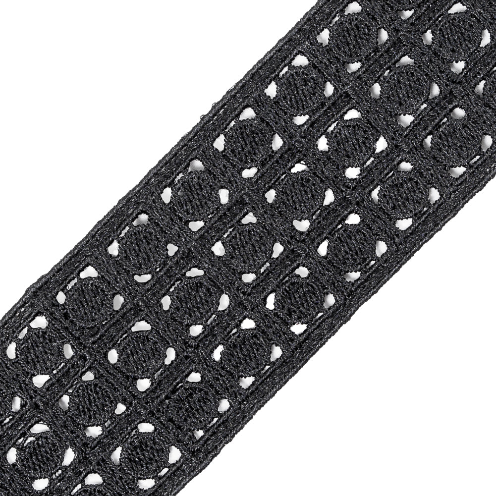 Black Embroidered Lace Trim - 1.5 - Detail