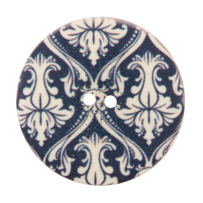 Italian True Navy Damask Printed Button - 54L/34mm