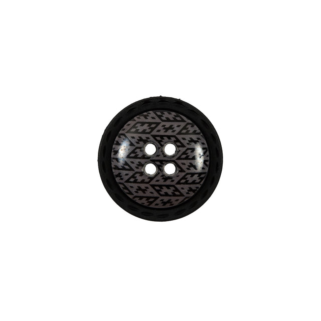 Italian Black and Elderberry Purple Geometric Domed Button - 24L/15mm