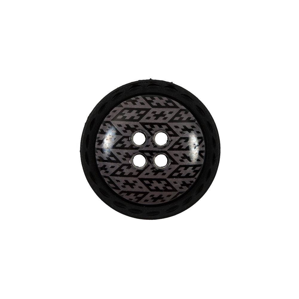 Italian Black and Elderberry Purple Geometric Domed Button - 32L/20mm