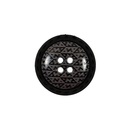 Italian Black and Elderberry Purple Geometric Domed Button - 32L/20mm